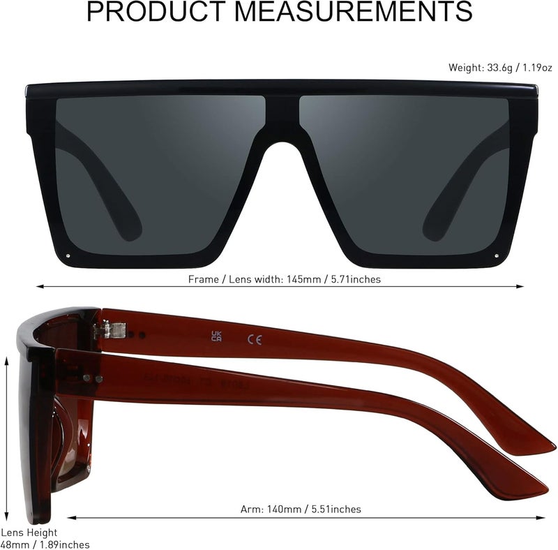 LYZOIT Square Oversized Sunglasses for Women Men Big Flat Top Fashion Shield Large UV Protection Rimless Shades - Image 4